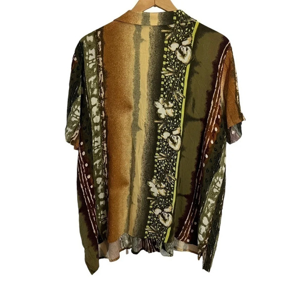 Ashley Stewart Tropical Button Up Shirt Size 20 Earth Tones Floral Striped Spots - Picture 2 of 7
